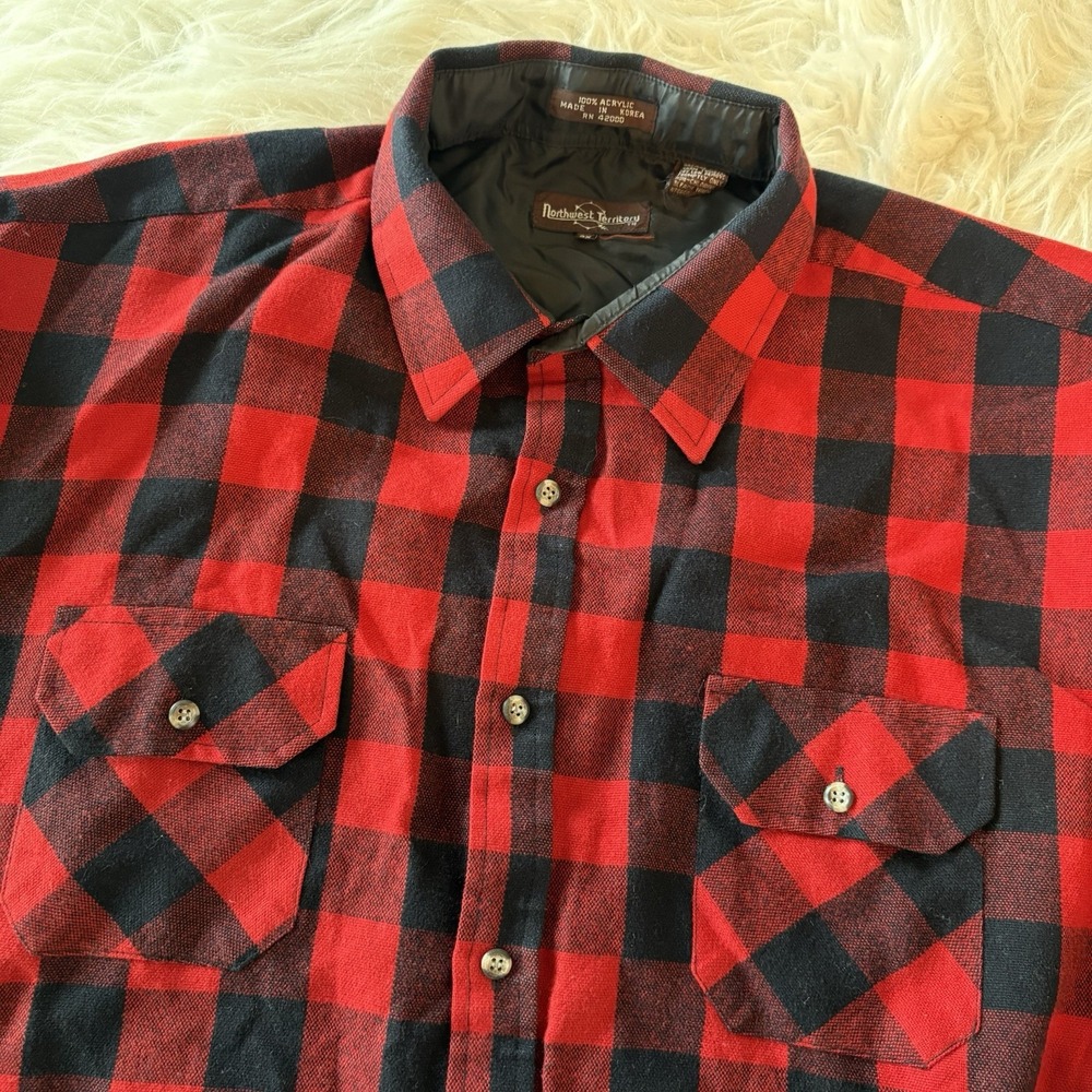 Northwest Territory Mens 2XL Shirt Flannel Red Black Buffalo Plaid‎ Long Sleeve